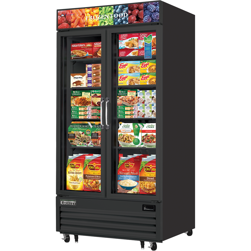 Everest Refrigeration EMGF36B 2 Glass Door Freezer, 36 cu ft - Black Exterior