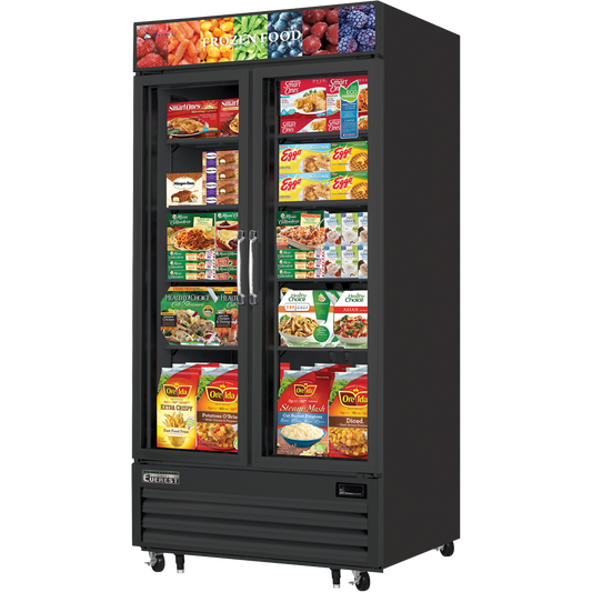 Everest Refrigeration EMGF36B 2 Glass Door Freezer, 36 cu ft - Black Exterior