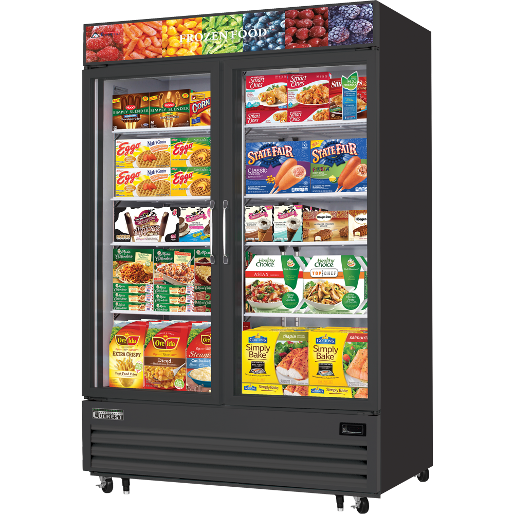 Everest Refrigeration EMGF48B 2 Glass Door Freezer, 48 cu ft - Black Exterior