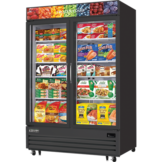 Everest Refrigeration EMGF48B 2 Glass Door Freezer, 48 cu ft - Black Exterior