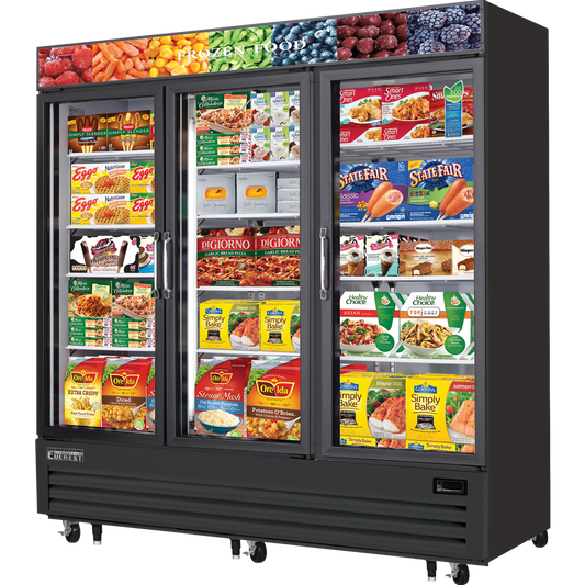 Everest Refrigeration EMGF69B 3 Glass Door Freezer, 69 cu ft - Black Exterior