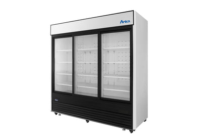 Atosa MCF8729GR Bottom Mount (3) Glass Sliding Door Freezer - Black Cabinet