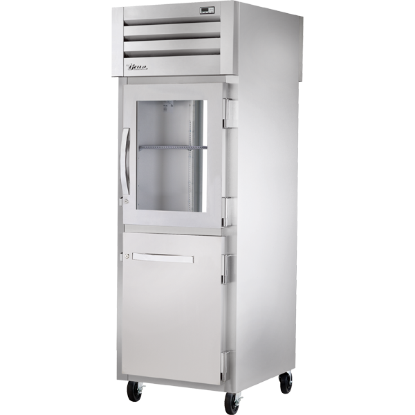 True STA1RPT-1HG/1HS-1G-HC Pass-Thru Combination Half Front/Glass Rear Swing Doors Refrigerator