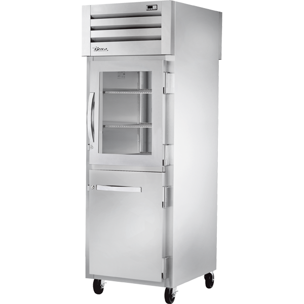 True STA1RPT-1HG/1HS-1S-HC Pass-Thru Combination Half Front/Solid Rear Swing Doors Refrigerator