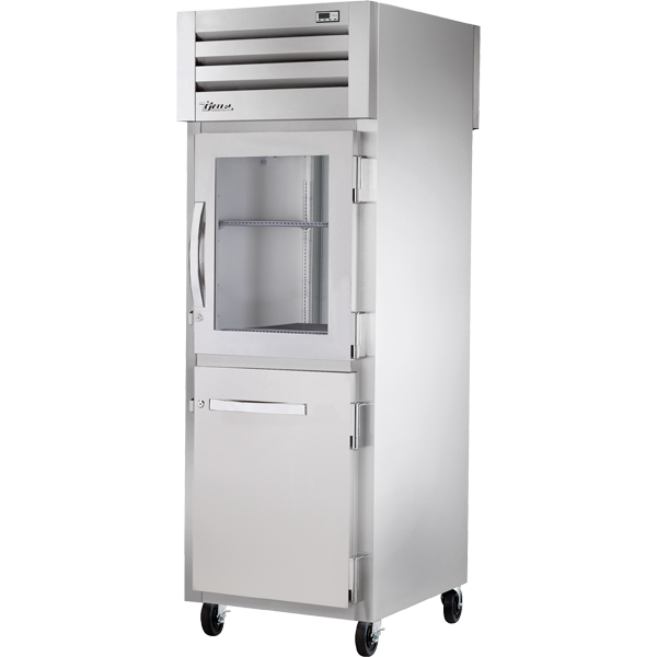 True STG1RPT-1HG/1HS-1S-HC Pass-Thru Combination Half Front/Solid Rear Swing Doors Refrigerator