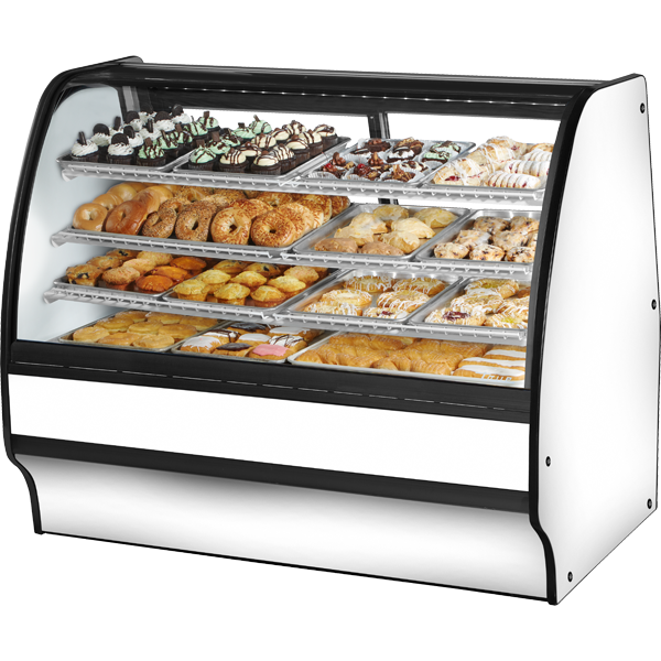 True TGM-DC-59-SC/SC-W-W Fixed Front Curved Glass, Solid Colored End Dry Case with White Exterior and White Interior