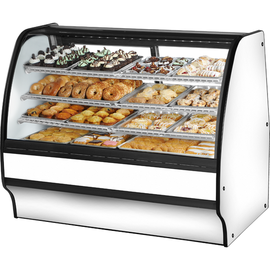 True TGM-DC-59-SC/SC-W-W Fixed Front Curved Glass, Solid Colored End Dry Case with White Exterior and White Interior