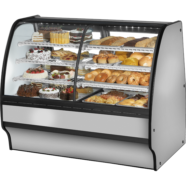 True TGM-DZ-59-SC/SC-S-W Fixed Front Curved Glass, Solid Colored End Dual Zone with Stainless Exterior and White Interior