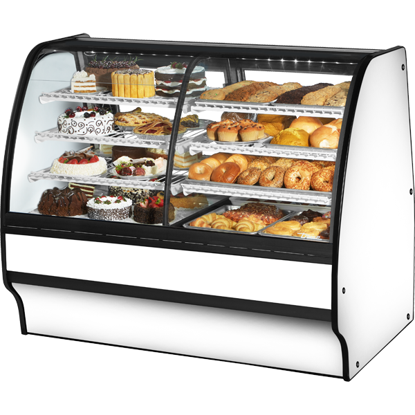 True TGM-DZ-59-SC/SC-W-W Fixed Front Curved Glass, Solid Colored End Dual Zone with White Exterior and White Interior