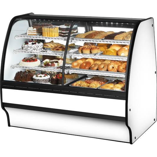 True TGM-DZ-59-SC/SC-W-W Fixed Front Curved Glass, Solid Colored End Dual Zone with White Exterior and White Interior