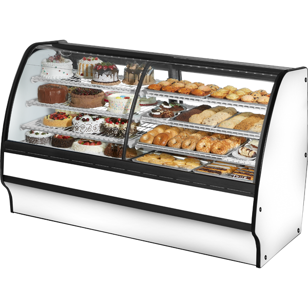 True TGM-DZ-77-SC/SC-W-W Fixed Front Curved Glass, Solid Colored End Dual Zone with White Exterior and White Interior