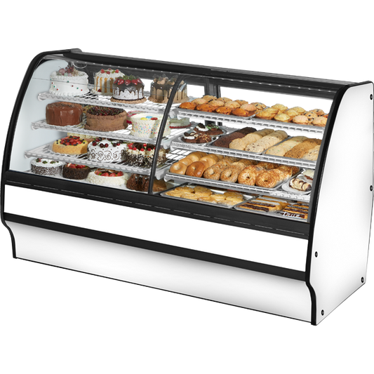 True TGM-DZ-77-SC/SC-W-W Fixed Front Curved Glass, Solid Colored End Dual Zone with White Exterior and White Interior