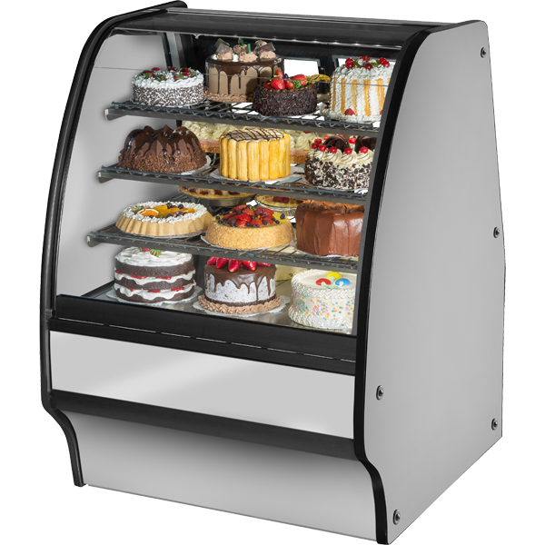 True TGM-R-36-SC/SC-S-S Fixed Front Curved Glass, Solid Colored End Refrigerator with Stainless Exterior and White Interior