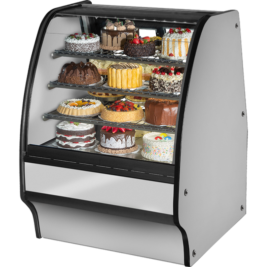 True TGM-R-36-SC/SC-S-S Fixed Front Curved Glass, Solid Colored End Refrigerator with Stainless Exterior and White Interior