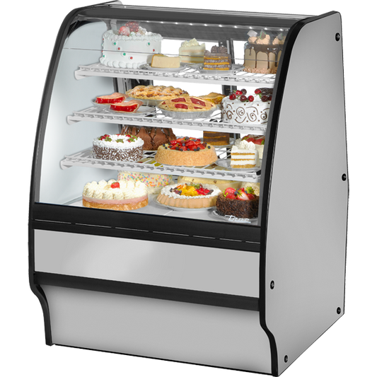 True TGM-R-36-SC/SC-S-W Fixed Front Curved Glass, Solid Colored End Refrigerator with Stainless Exterior and White Interior