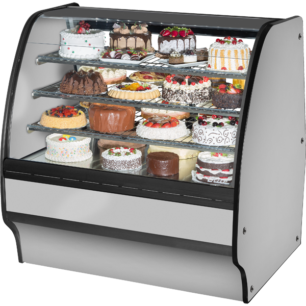 True TGM-R-48-SC/SC-S-S Fixed Front Curved Glass, Solid Colored End Refrigerator with Stainless Exterior and White Interior