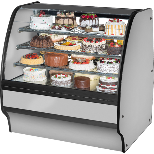 True TGM-R-48-SC/SC-S-S Fixed Front Curved Glass, Solid Colored End Refrigerator with Stainless Exterior and White Interior