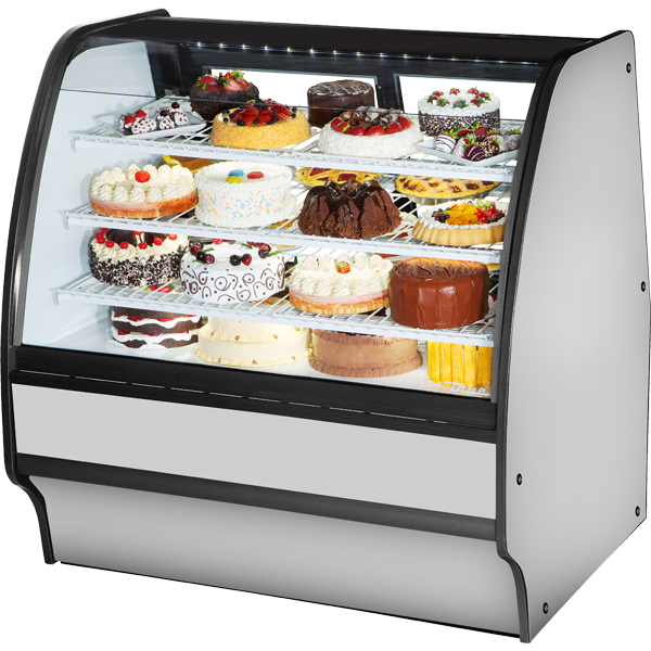 True TGM-R-48-SC/SC-S-W Fixed Front Curved Glass, Solid Colored End Refrigerator with Stainless Exterior and White Interior