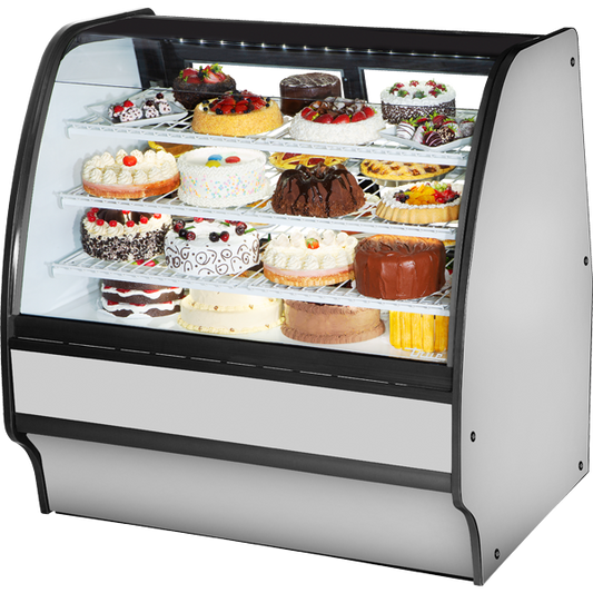 True TGM-R-48-SC/SC-S-W Fixed Front Curved Glass, Solid Colored End Refrigerator with Stainless Exterior and White Interior