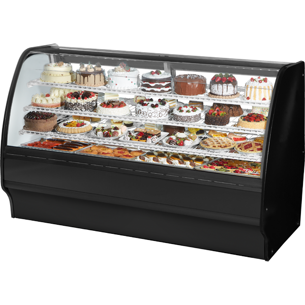 True TGM-R-77-SC/SC-B-W Fixed Front Curved Glass, Solid Colored End Refrigerator with Black Exterior and White Interior