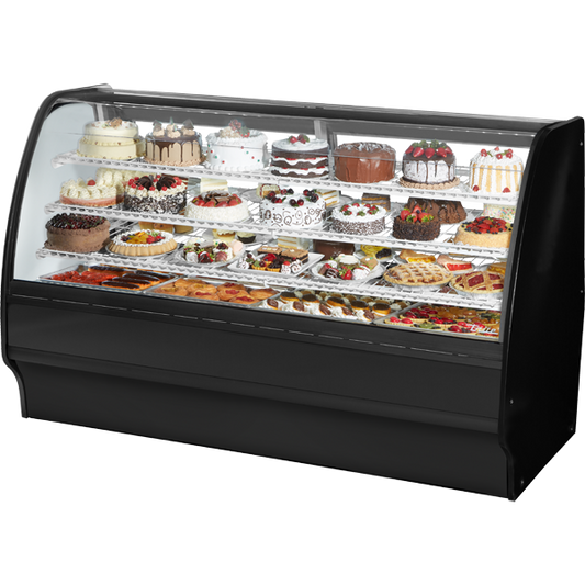 True TGM-R-77-SC/SC-B-W Fixed Front Curved Glass, Solid Colored End Refrigerator with Black Exterior and White Interior