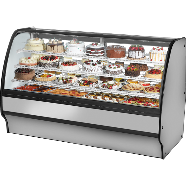 True TGM-R-77-SC/SC-S-W Fixed Front Curved Glass, Solid Colored End Refrigerator with Stainless Exterior and White Interior