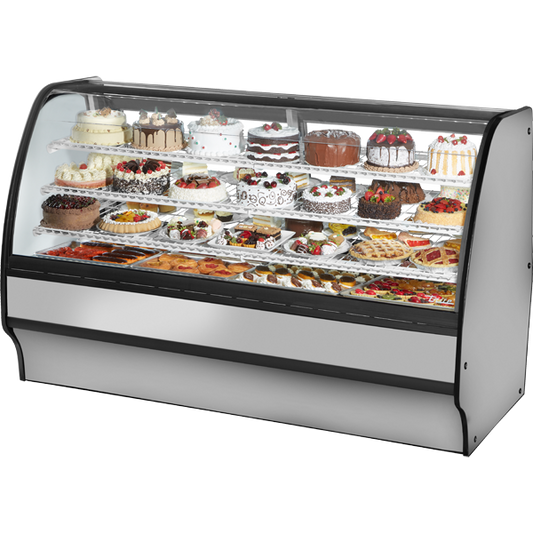 True TGM-R-77-SC/SC-S-W Fixed Front Curved Glass, Solid Colored End Refrigerator with Stainless Exterior and White Interior