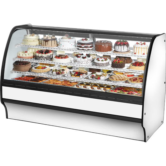 True TGM-R-77-SC/SC-W-W Fixed Front Curved Glass, Solid Colored End Refrigerator with White Exterior and White Interior