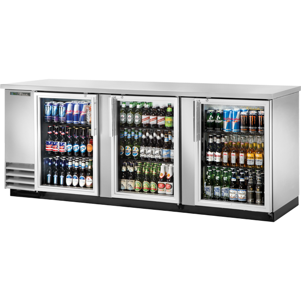 True TBB-4G-S-HC-LD Glass Swing Door Stainless Steel Back Bar Cooler with LED Lighting