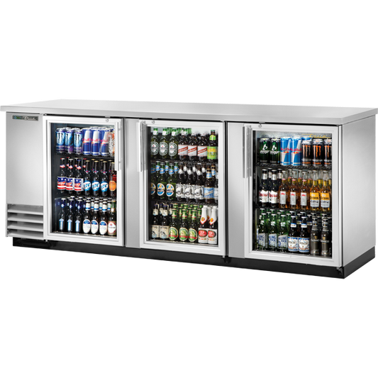 True TBB-4G-S-HC-LD Glass Swing Door Stainless Steel Back Bar Cooler with LED Lighting