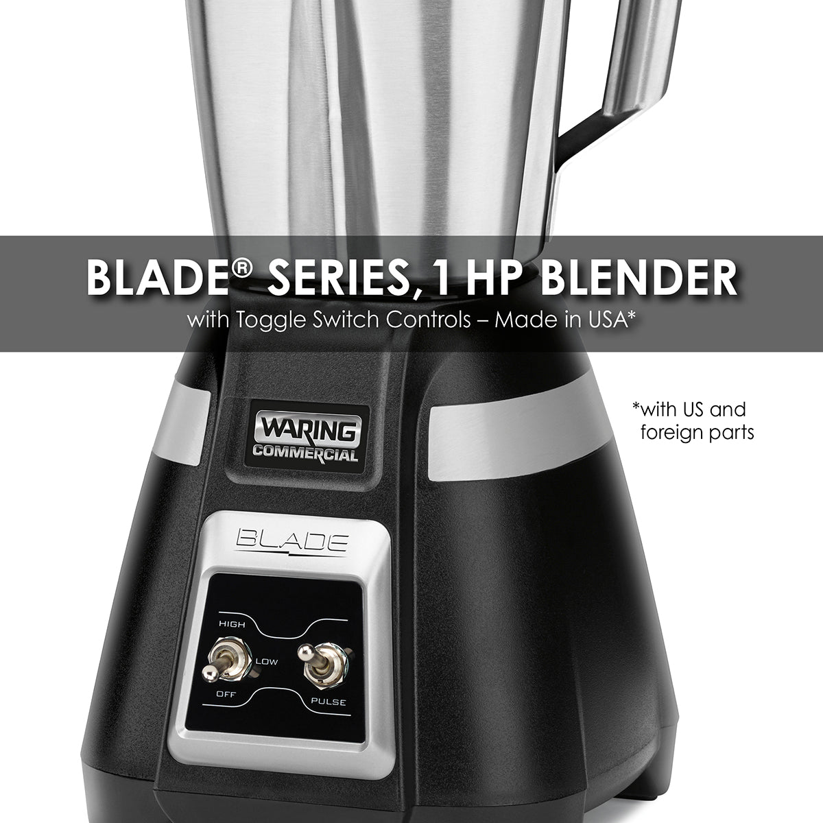 Waring BB300S 1 HP Bar Blender, 2-Speed/Pulse w/ Toggle Switch Controls and 48 oz. Stainless Steel Container