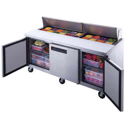 Dukers DSP72-18-S3 3-Door Commercial Food Prep Table Refrigerator in Stainless Steel