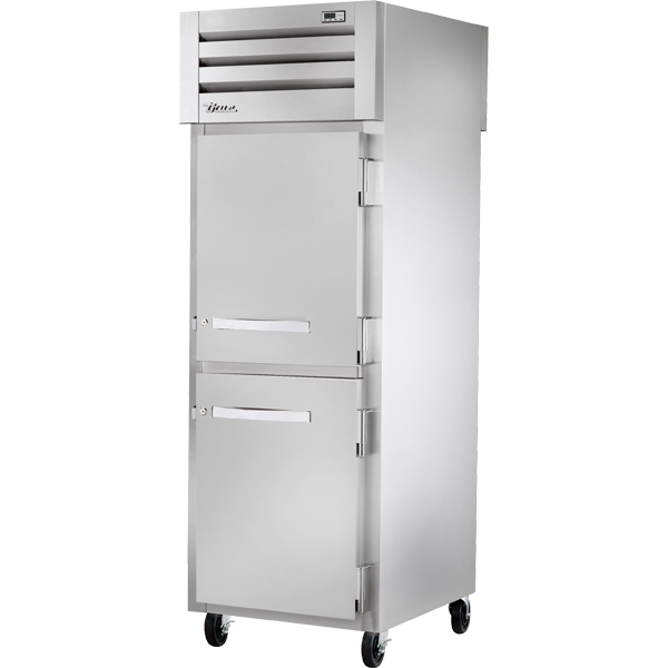 True STA1RPT-2HS-1G-HC Pass-Thru Solid Half Front/Glass Rear Swing Doors Refrigerator