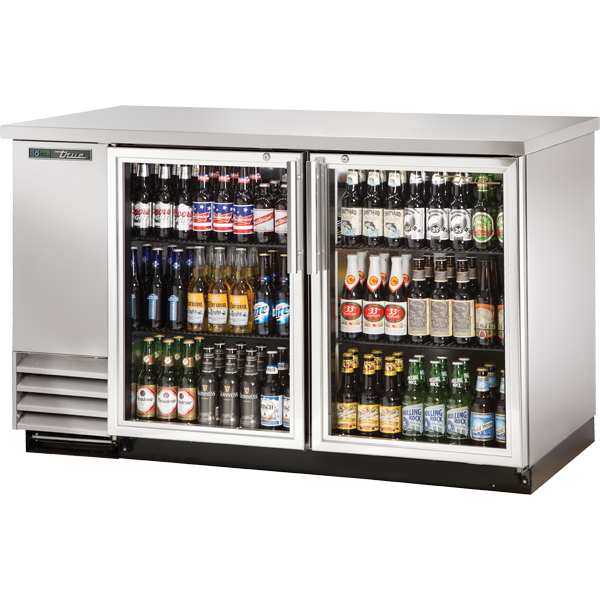 True TBB-2G-S-HC-LD Glass Swing Door Stainless Steel Back Bar Cooler