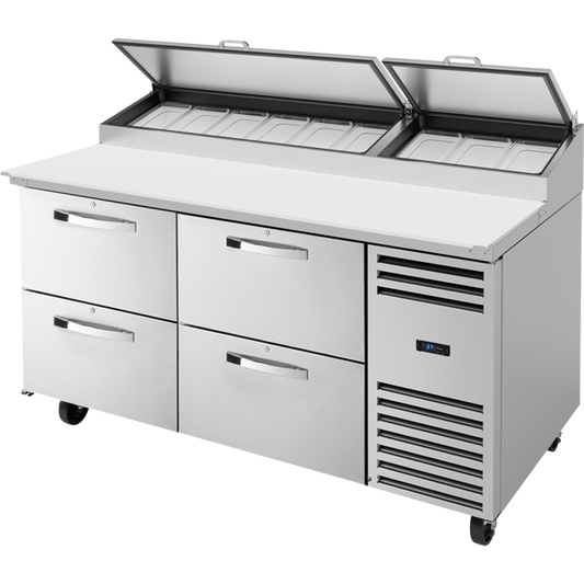 True TPP-AT-67D-4-HC~SPEC3 Solid Drawers Pizza Prep Table with Angled Top Spec Package 3