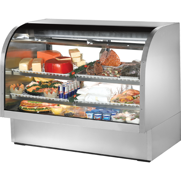 True TCGG-60-S-HC-LD Stainless Steel Curved Glass Refrigerated Deli Case