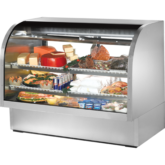 True TCGG-60-S-HC-LD Stainless Steel Curved Glass Refrigerated Deli Case