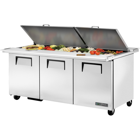 True TSSU-72-30M-B-DS-ST-HC Dual Sided Mega-Top Solid Door Sandwich/Salad Unit