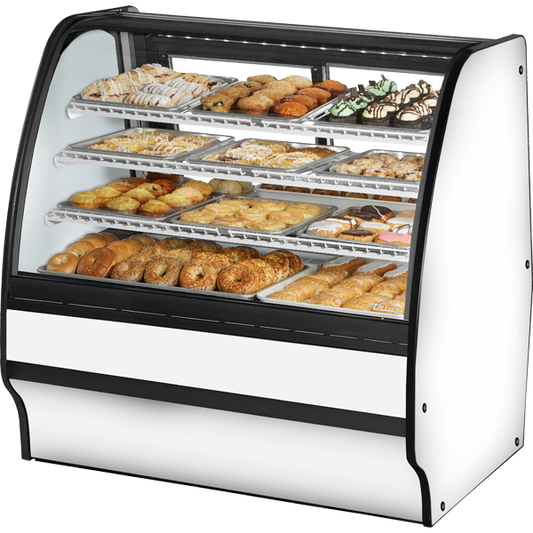 True TGM-DC-48-SC/SC-W-W Fixed Front Curved Glass, Solid Colored End Dry Case with White Exterior and White Interior