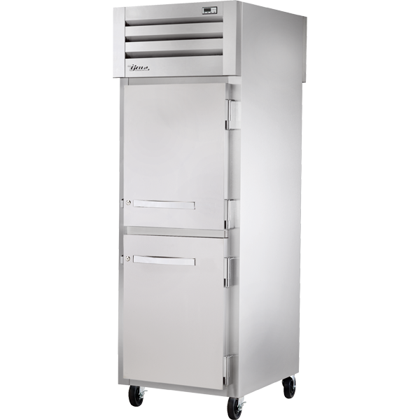 True STG1RPT-2HS-1G-HC Pass-Thru Solid Half Front/Glass Rear Swing Doors Refrigerator