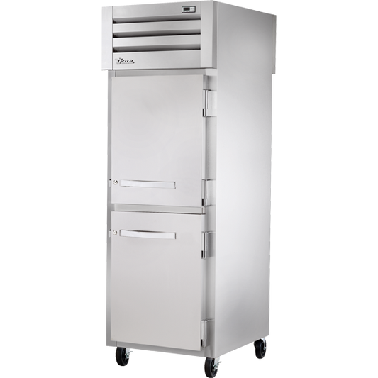 True STG1RPT-2HS-1G-HC Pass-Thru Solid Half Front/Glass Rear Swing Doors Refrigerator