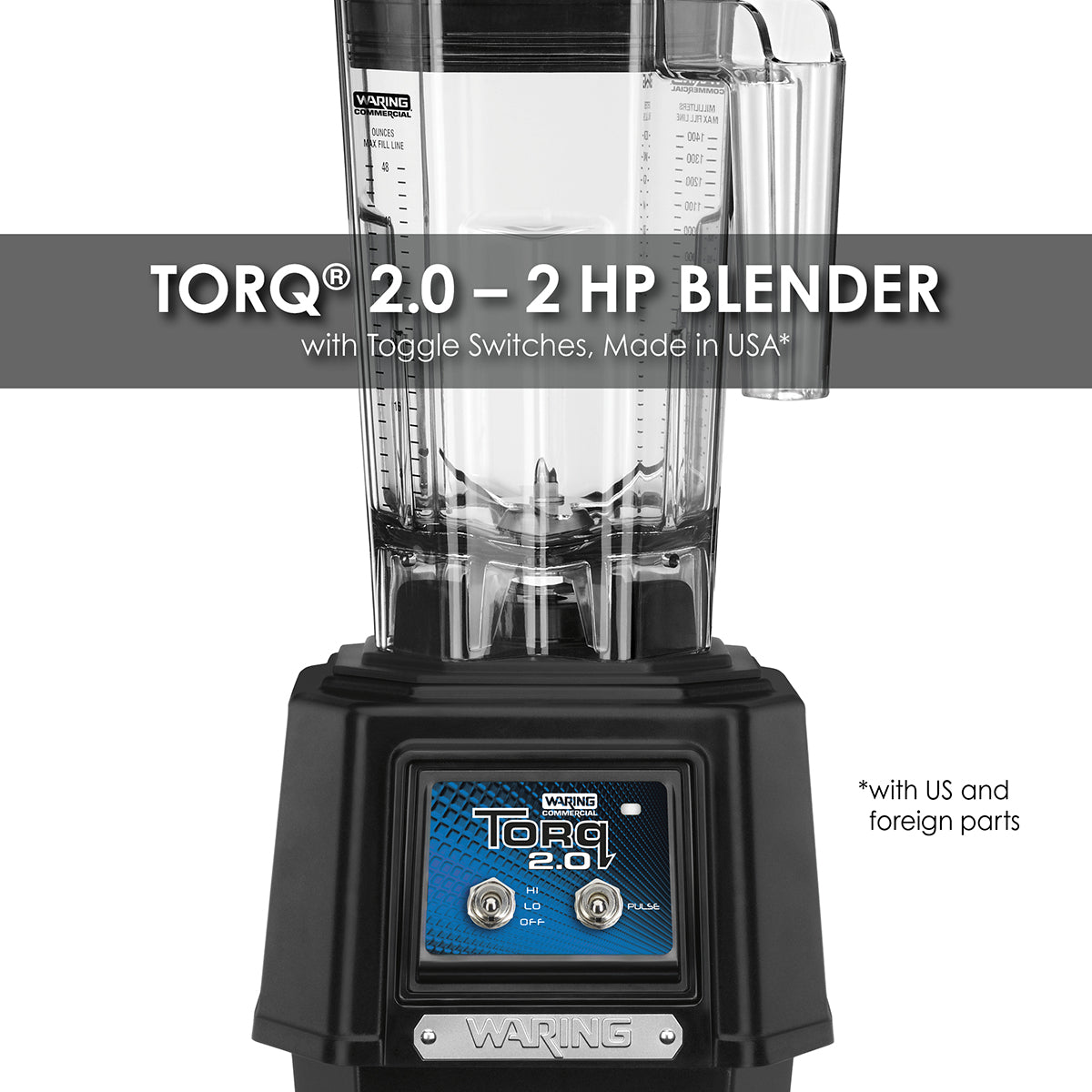 Waring TBB145 2 HP Blender, Toggle Switches, with 48 oz. BPA-Free Copolyester Container