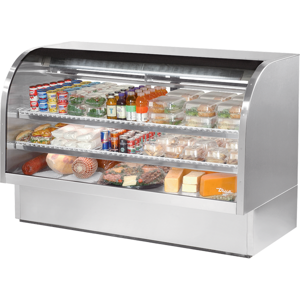 True TCGG-72-S-HC-LD Stainless Steel Curved Glass Refrigerated Deli Case