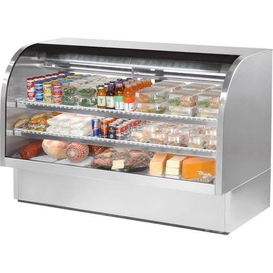 True TCGG-72-S-HC-LD Stainless Steel Curved Glass Refrigerated Deli Case