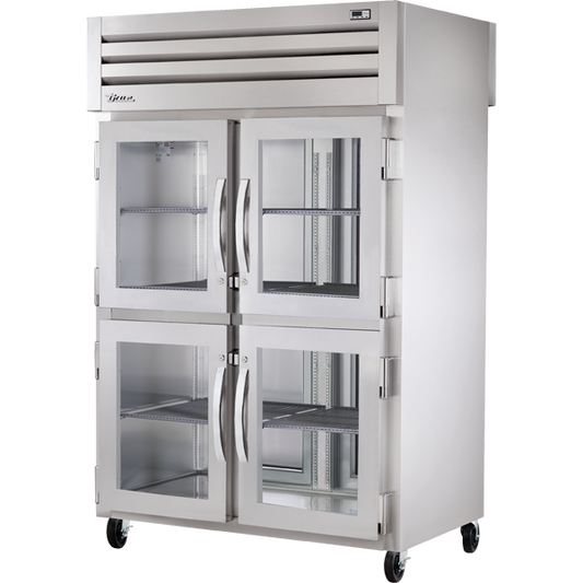 True STG2RPT-4HG-2S-HC Pass-Thru Glass Half Front/Solid Rear Swing Doors Refrigerator