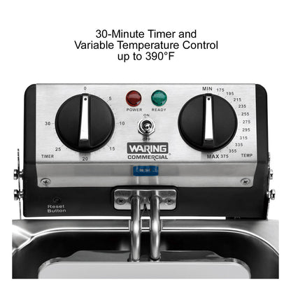 Waring WDF75RC 8.5 lb. 1800W Professional Deep Fryer with Dual Frying Baskets — 120V