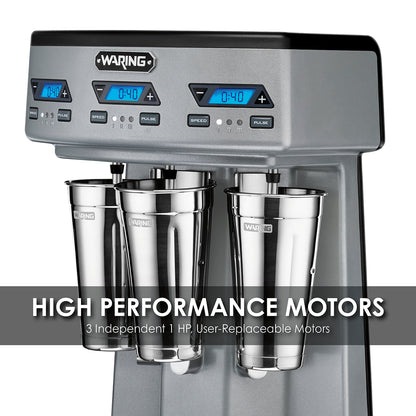 Waring WDM360TX Heavy-Duty Triple-Spindle Drink Mixer with Timer, 3 Cups Included