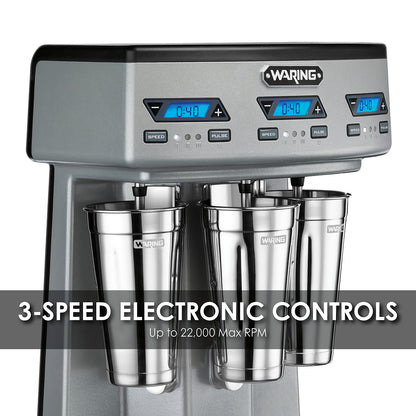 Waring WDM360TX Heavy-Duty Triple-Spindle Drink Mixer with Timer, 3 Cups Included