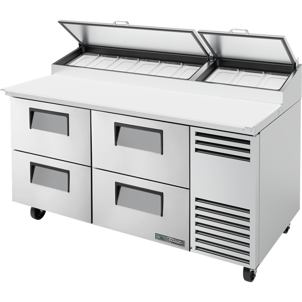 True TPP-AT-67D-4-HC Solid Drawers Pizza Prep Table with Angled Top