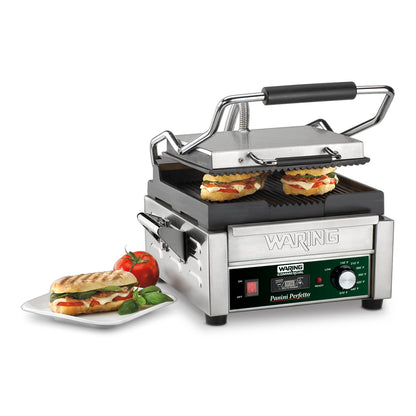 Waring WPG150T Panini Perfetto® Compact Panini Grill with Timer — 120V (9.75" x 9.25" cooking surface)